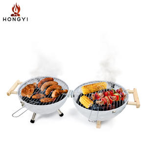 Parrilla portátil redonda de carbón Hongyi, de acero galvanizado, para acampar al aire libre, con tapa y asas de madera. - Product Image 3