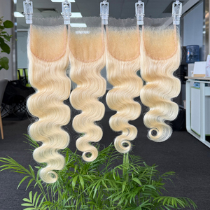 Cheveux humains 100% non traités, blond 613, ondulés, avec closure en dentelle HD 4x4 5x5, qualité supérieure - Product Image 2