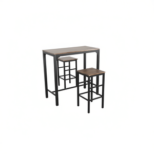 Ensemble table et tabourets de bar industriels modernes, plateau en bois, structure métallique, rectangulaire, mobilier commercial durable - Product Image 1