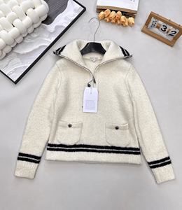 Pull en tricot à demi-zip pour femme, col à revers rayé avec poches avant, pull doux et chaud à manches longues pour un usage quotidien - Product Image 1