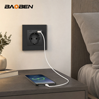 Interruptor de Pared BAOBEN Negro Mate de PC, Material Ignífugo, Estándar Europeo de Cinco Posiciones, Enchufe Multifuncional de 13A