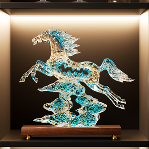 Escultura de Caballo de Cristal con Base de Nube Dorada, Adorno de Lujo para Decoración del Hogar, Sala de Estar u Oficina - Product Image 4