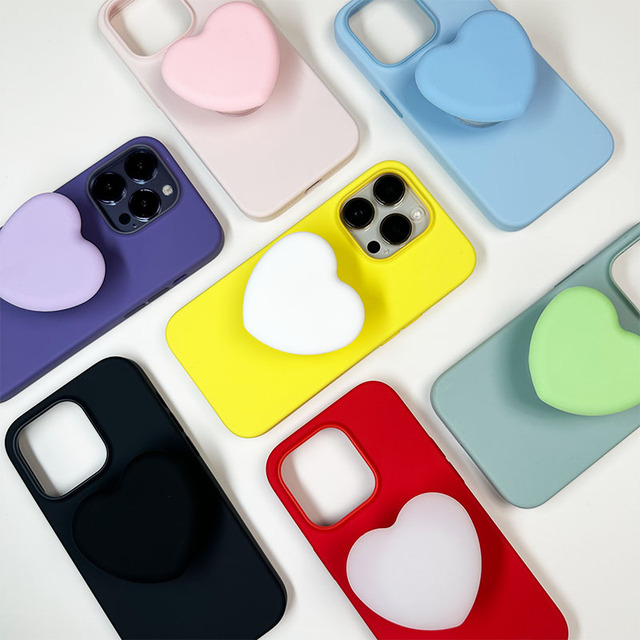 Wholesale Flexible Silicone Poppings Phone Socket Cute Cartoon Heart Shape Cell Phone Holder Custom Clear Grip 3M Sticky Mobile