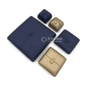 Caja de Joyería de Piel Sintética Verde Oscuro de Lujo, Caja para Anillos de Boda - Product Image 1