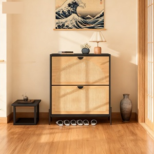Meuble à chaussures en bois extensible et imperméable moderne, organisateur de rangement pour chaussures d'entrée, étagère avec 2 tiroirs rabattables, gain de place - Product Image 2