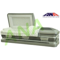 Suministros funerarios ANA, ataúd de sofá completo de esquina redonda de estilo americano, ataúdes de acero de calibre 18