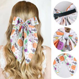 2025 besar Satin panjang sutra pita busur jepit rambut Halloween seri jepit rambut liburan aksesoris jepit rambut - Product Image 1