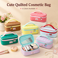 Organisateur de maquillage en polyester matelassé avec poignée, grande capacité, fermeture éclair, logo personnalisé, trousse de toilette de voyage, sac à maquillage