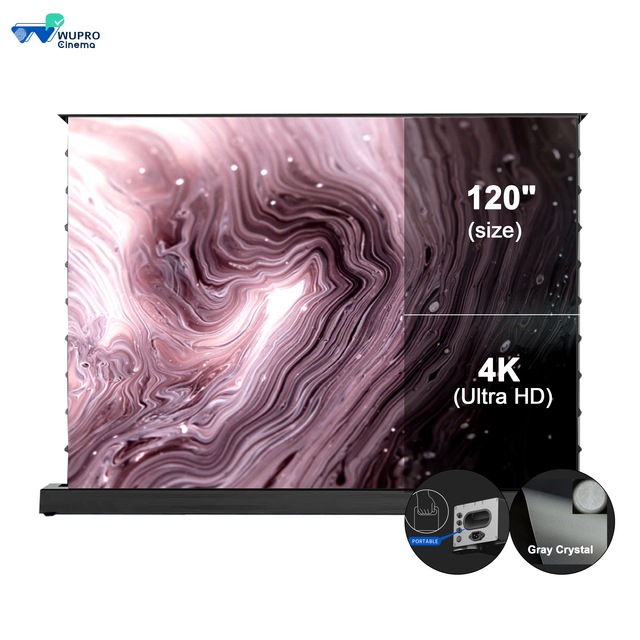 72-150inch  NEWLY Launched Wupro 120inch ALR Motorized Projector Screen  Long Throw Gray Crystal Floor Rising Projector Screen
