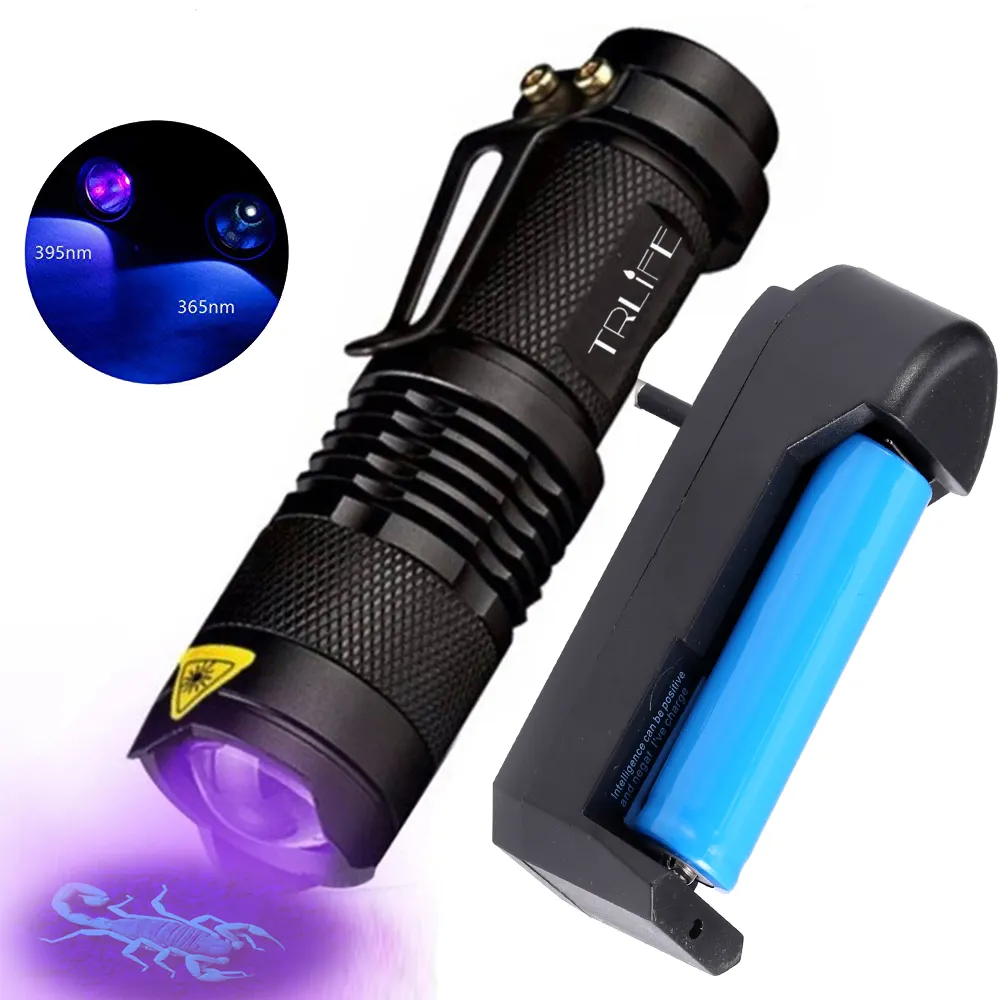 LED UV Flashlight 365nm 395nm Blacklight Scorpion UV Light Pet Urine Detector Zoomable Ultraviolet rechargeable outdoor lighting