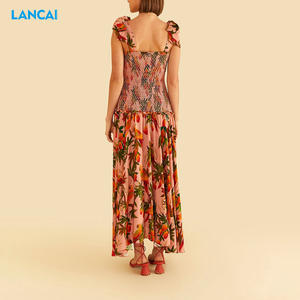 <span class=keywords><strong>Vestido</strong></span> largo <span class=keywords><strong>MIDI</strong></span> con estampado de árboles de <span class=keywords><strong>mango</strong></span> rosa y tiras de tul con volantes personalizado para mujer - Product Image 4