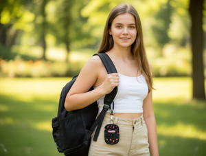 Monedero con diseño de fresa, mini, con correa desmontable, cierre de cremallera, amuleto para mochila, unisex - Product Image 2