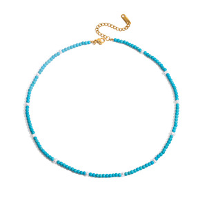 Turquoise Pearl <b>Beaded</b> <b>Necklace</b> Unisex Everyday Wear 18K Gold Stainless Steel Ball Shape JDN0306066 - Product Image 5