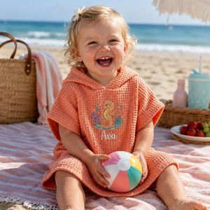 Cute Custom Cotton <b>Hooded</b> Absorbent <b>Towel</b> Personalized Kids Beach Poncho Name Embroidered Bath <b>Towel</b> Toddler Pool Cover Unique - Product Image 3