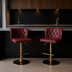 Tabourets de bar pivotants modernes en similicuir rouge vin, hauteur réglable, base en métal, pour mobilier de bar à domicile - Product Image 2