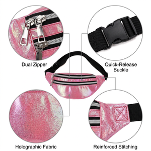 Sac banane holographique irisé, sac de taille, sac bandoulière, double fermeture éclair, boucle à dégagement rapide, voyage, sports de plein air, 6 couleurs - Product Image 3