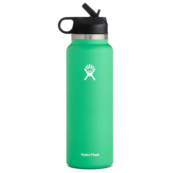 Hot Sale 32oz 40oz Double Wall Stainless Steel Vacuum Wide Mouth Water Bottle HydroFlask With Straw Lid Two lids