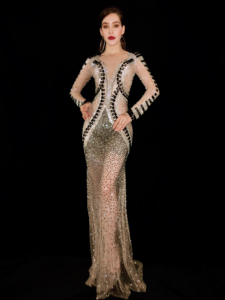 Brillante Strass Vedere Attraverso Le Donne del Vestito <span class=keywords><strong>Trasparente</strong></span> Festa di Compleanno di <span class=keywords><strong>Sera</strong></span> di Promenade Celebrate abiti Vestito - Product Image 3