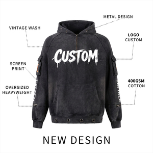 Felpa <span class=keywords><strong>con</strong></span> cappuccio da <span class=keywords><strong>uomo</strong></span> all'ingrosso <span class=keywords><strong>con</strong></span> <span class=keywords><strong>mezza</strong></span> <span class=keywords><strong>zip</strong></span>, 100% cotone, oversize, streetwear, 400 g/m², vestibilità squadrata, personalizzabile, lavaggio acido, pesante, per <span class=keywords><strong>uomo</strong></span> - Product Image 4