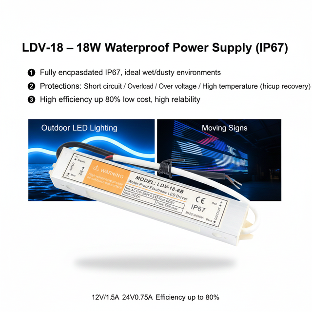 LDV-18 Waterproof Power Supply 18W LED Light AC Input 5V 12V 24V 48V Single Output Type 5A 2A 10A 20A 3A 6A Current 120W 500W