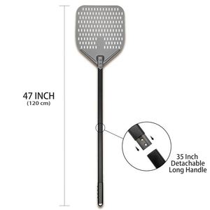 Pala per <span class=keywords><strong>Pizza</strong></span> in Acciaio Inox da 13 Pollici, Spatola Perforata da 12 Pollici con Taglierina e Manico Lungo in Legno Naturale - Product Image 6
