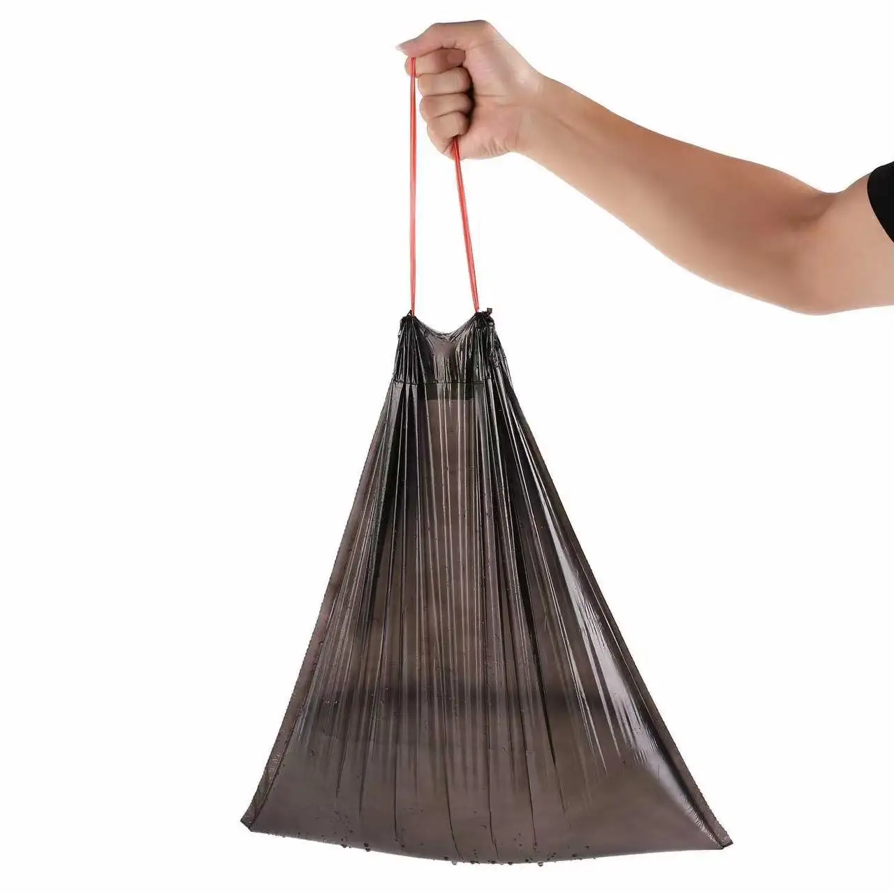 حقيبة قمامة بلاستيكية ذات سعة تحمل جيدة حقائب قمامة منزلية قوية وقوية تُستخدم لمرة واحدة برباط