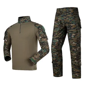 Herren Tactical Combat Shirts und Hosen Set Langarm Multi cam Woodland Frog Anzug Jagd uniform 1/4 Reiß verschluss