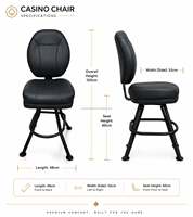 SUCCESSOR Chaise de casino noire, tabouret de bar pivotant à retour automatique, chaise de poker, prix direct usine