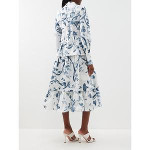 Vente en gros de robes pour femmes de haute qualité, robe à imprimé floral abstrait bleu, robe à superpositions - Product Image 3