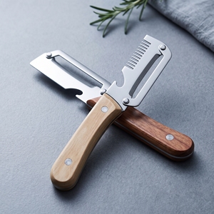 Éplucheur de légumes manuel multifonctionnel avec manche en bois, ouvre-bouteille, couteau à julienne en acier inoxydable pour pommes de terre et pommes - Product Image 1