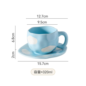 Envío Rápido, Juego de Tazas de Cerámica Hechas a Mano, Irregulares, 320 ml, Taza de Cerámica con Diseño de Nube Azul, Juego de Tazas de Café, Taza para Parejas, Regalo - Product Image 6