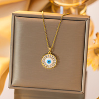 Collar con colgante de Ojo Azul de moda, cadena de clavícula de nicho de acero de titanio chapado en oro, joyería de acero inoxidable que no se desvanece para regalos