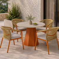 Table de salle à manger moderne ronde orange à base octogonale en aluminium, résistante aux intempéries, pour appartement, patio, jardin, utilisation en extérieur