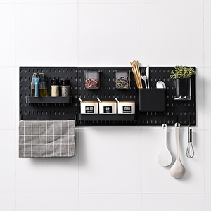Kit de panneaux de rangement mural perforés multifonctionnels de haute qualité pour bureau, cuisine et <span class=keywords><strong>garage</strong></span>, pour outils et stockage alimentaire, Blanc+Noir - Product Image 3