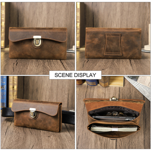 ซองใส่โทรศัพท์หนังวินเทจแบบ Crazy Horse ป้องกัน RFID สำหรับสมาร์ทโฟนขนาด 6.9 นิ้ว กระเป๋าคาดเอวแนวนอนแบบสองช่องสำหรับกิจกรรมกลางแจ้ง - Product Image 2