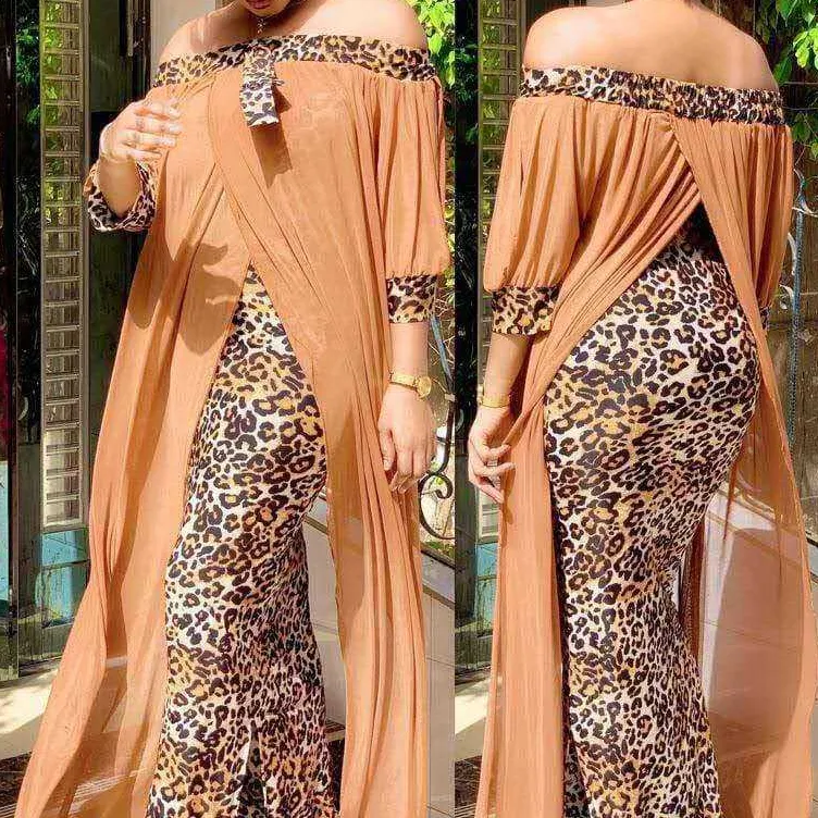 Plus Size Clothing Autumn Sexy Leopard Printed Dashiki African Dresses for Women Party Half Sleeve Slash Neck Femme Robe