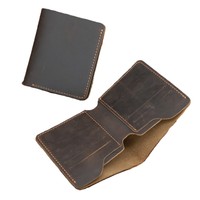 Dompet Pendek Tempat Kartu Kredit Kulit Asli Coklat Retro Vintage Pria Dompet Minimalis Kulit Sapi untuk Pria