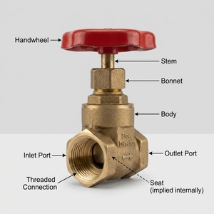 Robinet en laiton avec volant rouge, filetage femelle, commande manuelle pour l'eau - Product Image 3