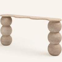 Table console longue en pierre minimaliste contemporaine pour couloir, OEM ODM, personnalisée, en travertin beige massif, tables consoles à plateau sphérique