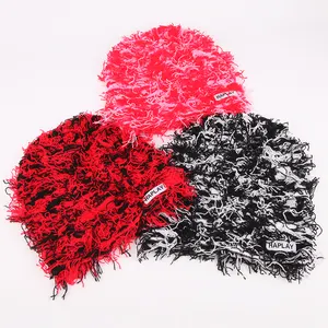 Wholesale Women Men Design Fall Winter Warm Knit Wild Hair Grassy Distressed Beanie Hat For Adult