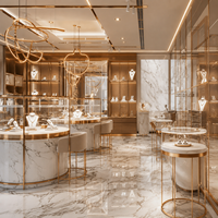 Vitrine à bijoux incurvée sur mesure BRUTALIST avec éclairage LED, design écologique et durable, aménagement complet pour magasin de détail de luxe