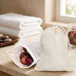 Sacs en mousseline de coton naturel avec cordon de serrage 8x10cm, recyclables, écologiques, réutilisables, pour sachets de thé, épices, savons, bijoux - Product Image 2