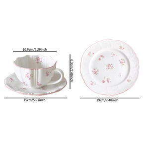 Tazza da tè in porcellana ecologica moderna italiana con motivi floreali goffratura Set di tè riutilizzabile 250mL di piccole dimensioni - Product Image 2
