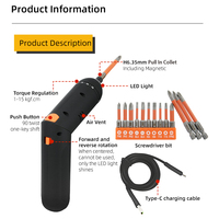 Tournevis sans fil RTS E36 3,6 V rechargeable par USB avec éclairage LED et embouts magnétiques pour l'assemblage et la réparation de meubles à domicile