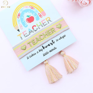 Zhehu Bracelet tissé personnalisé cadeau de la fête des enseignants Bracelet en toile brodée Bracelets tressés pour enseignant - Product Image 2
