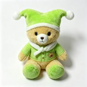 Oso de peluche suave y personalizado con almohadillas verdes en las patas, oso de peluche sentado y vestido, encantador oso de peluche clásico. - Product Image 1