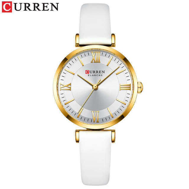 1 Gold Case Silver Dial White Band