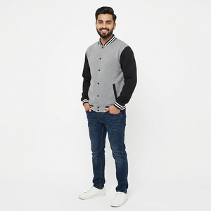 Premium Varsity <b>Jacket</b> 100% Cotton Fleece <b>Long</b> Sleeve Banded Collar Baseball CollegeBaseballjacket for <b>men</b> - Product Image 1