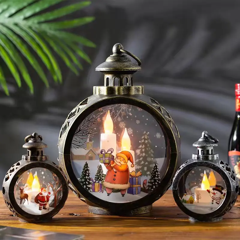 Christmas lights Christmas Flame Led Light Snow/Santa Claus Pattern Led Lights Ornaments Home Decoration Hanging Lamp