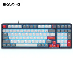 SKYLOONG GK 980 + boîtier noir semi transparent PBT double injection gris blanc rouge mot à travers les touches claviers mécaniques